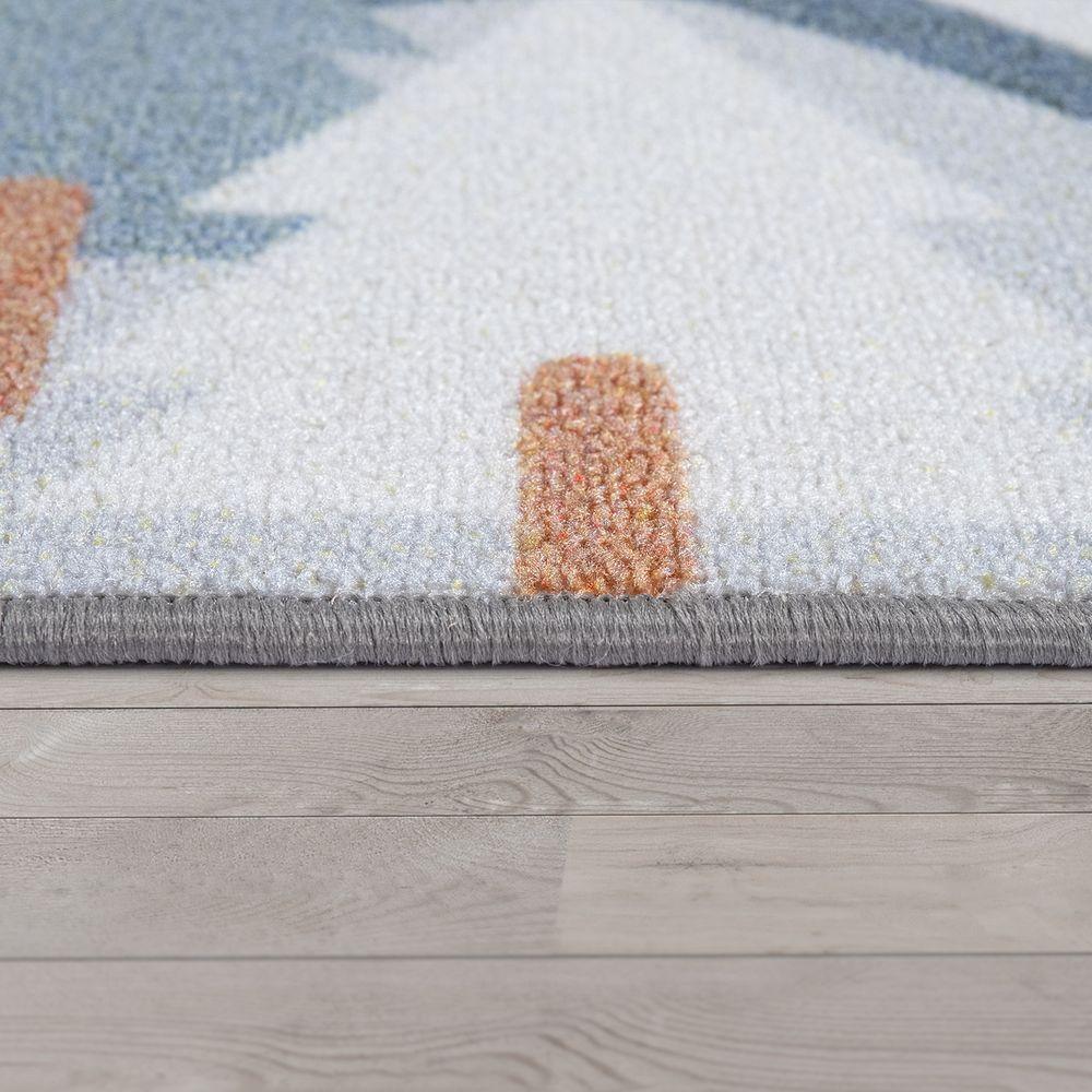 Kids Play Rug For Nursery Road With Forest Animals grey blue - RugYourHome