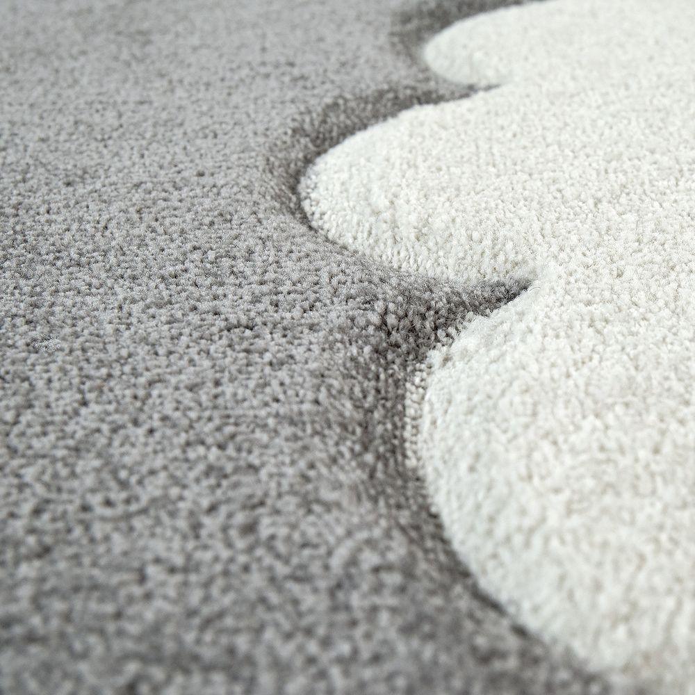 Kids Room Rug Cosmo with Clouds in Pastel Grey White - RugYourHome