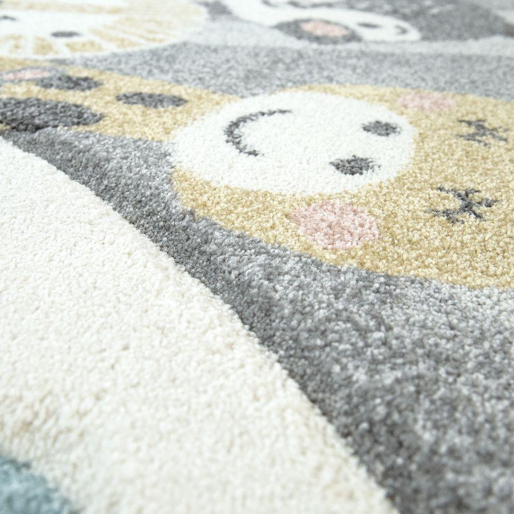 Kids Rug Hot Air Balloon Animals Clouds in Pastel Cream - RugYourHome