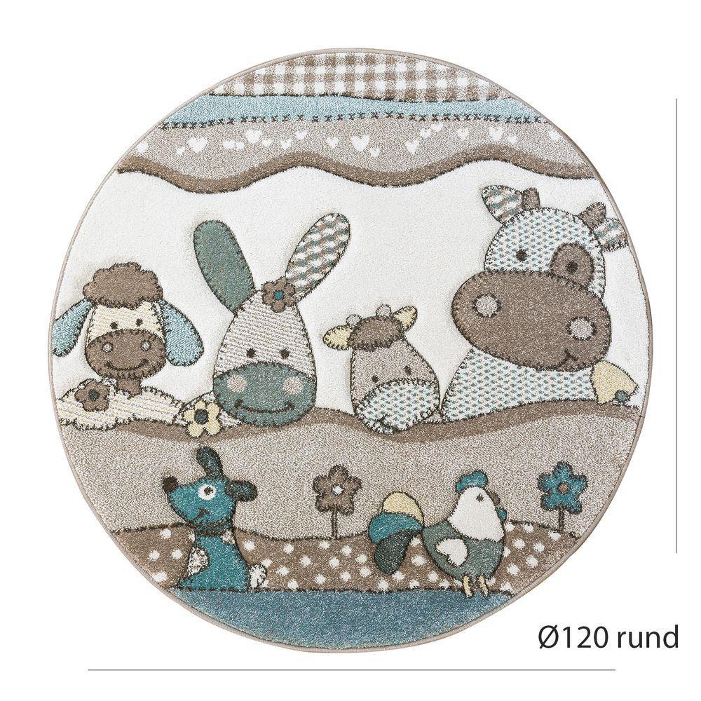 Kids Rug Nursery Contour Cut Farm Animals Beige Cream Pastel - RugYourHome