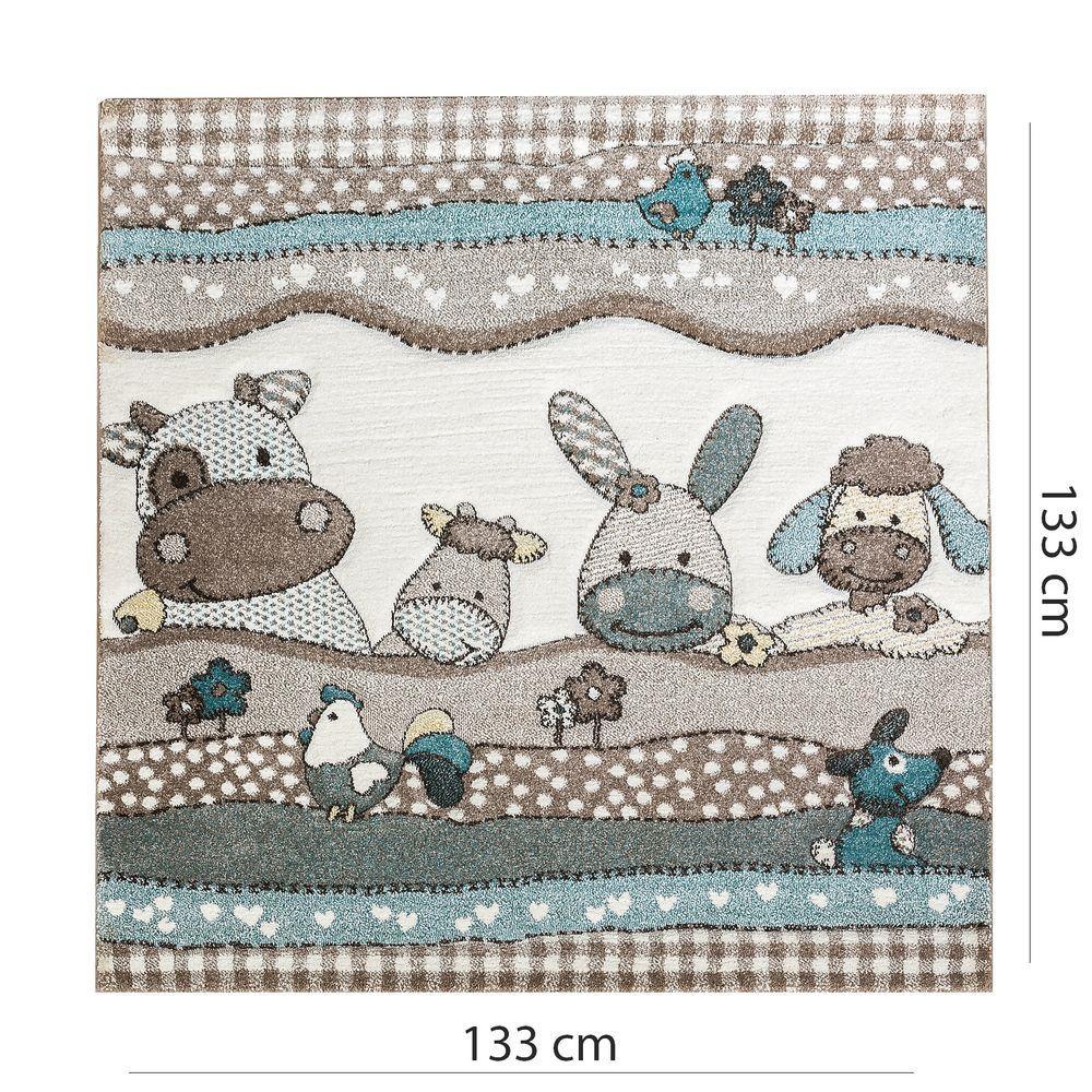 Kids Rug Nursery Contour Cut Farm Animals Beige Cream Pastel - RugYourHome