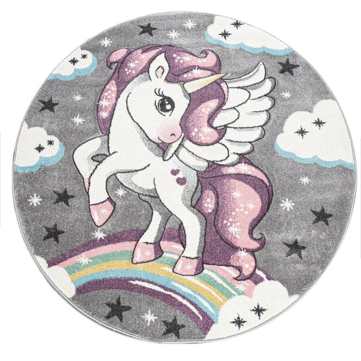 Kids Rug Rainbow Unicorn Colourful Grey - RugYourHome