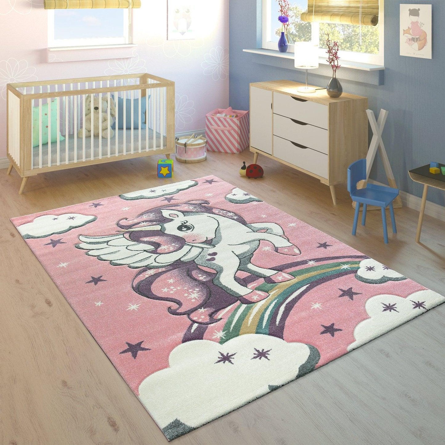 Kids Rug Rainbow Unicorn Pastel Pink - RugYourHome