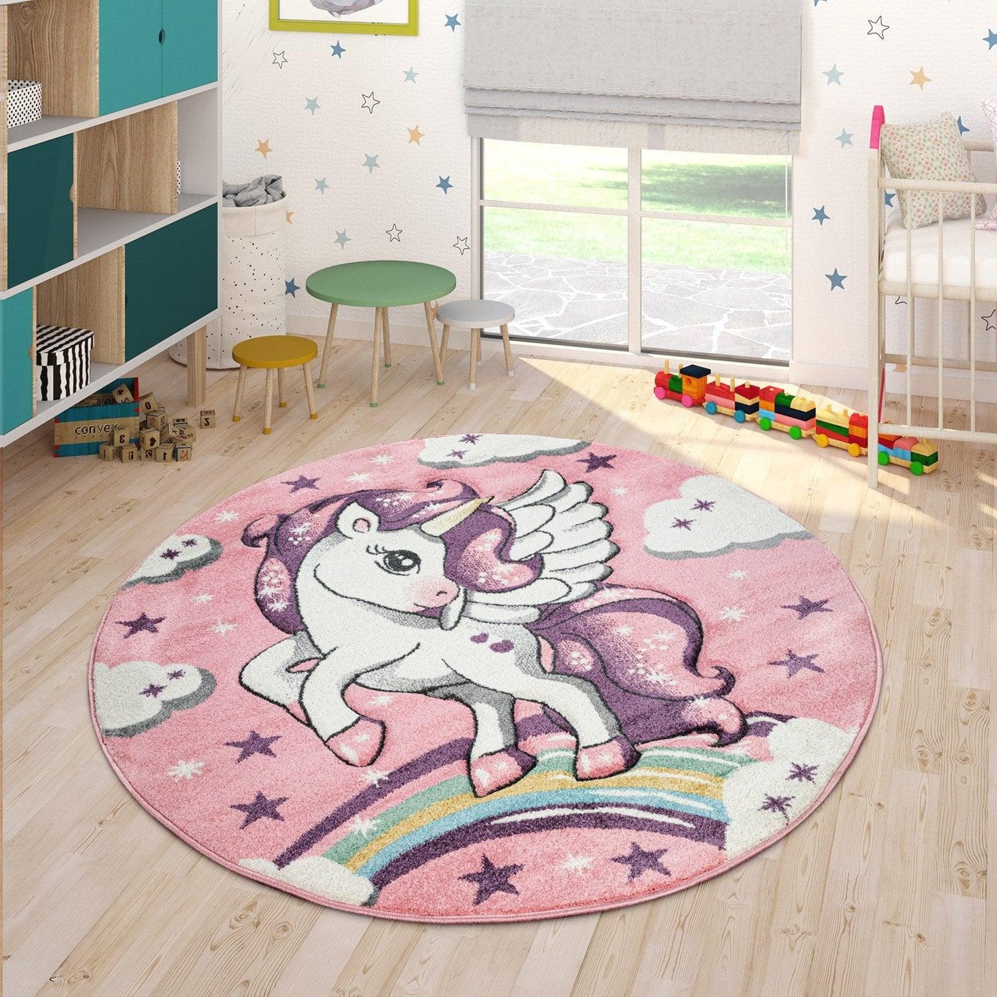 Kids Rug Rainbow Unicorn Pastel Pink - RugYourHome