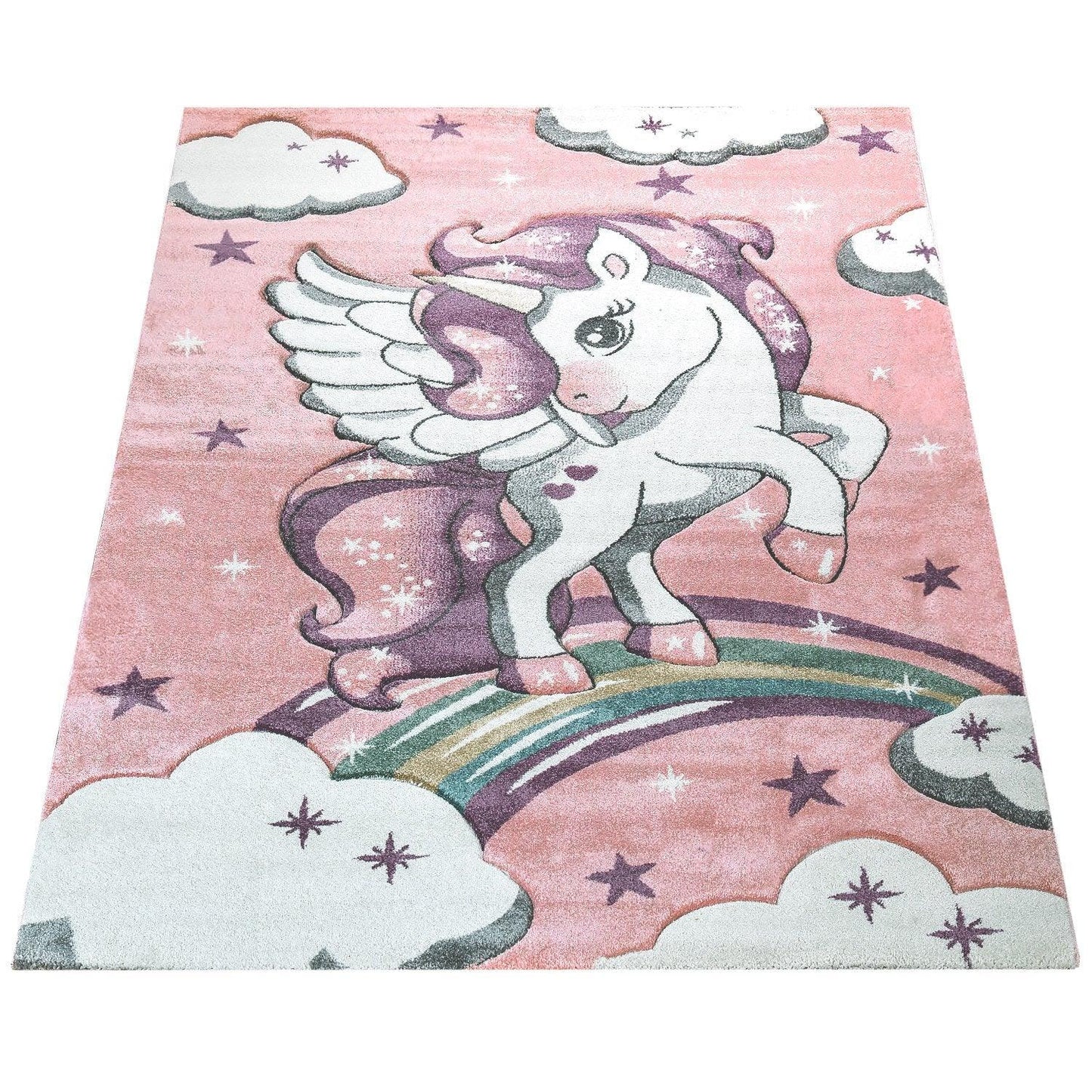Kids Rug Rainbow Unicorn Pastel Pink - RugYourHome