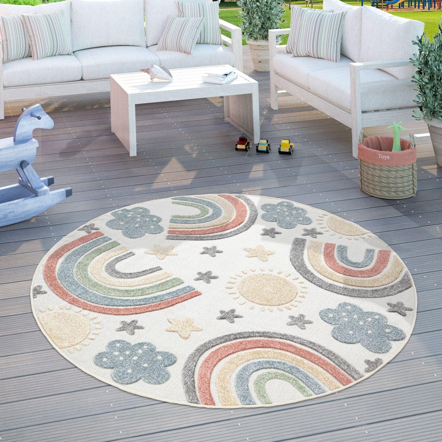 Kids Rug Tweet Colorful Rainbow Play-Mat in Cream - RugYourHome
