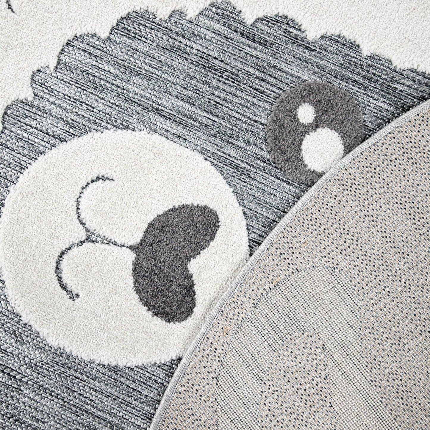 Kids Rug Tweet Round Play Mat Llama Motif in Mottled Grey - RugYourHome