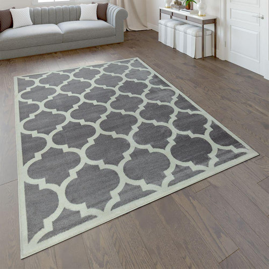 Large Rug Moroccan Pattern Short Pile Rug Modern Trend Grey White - RugYourHome