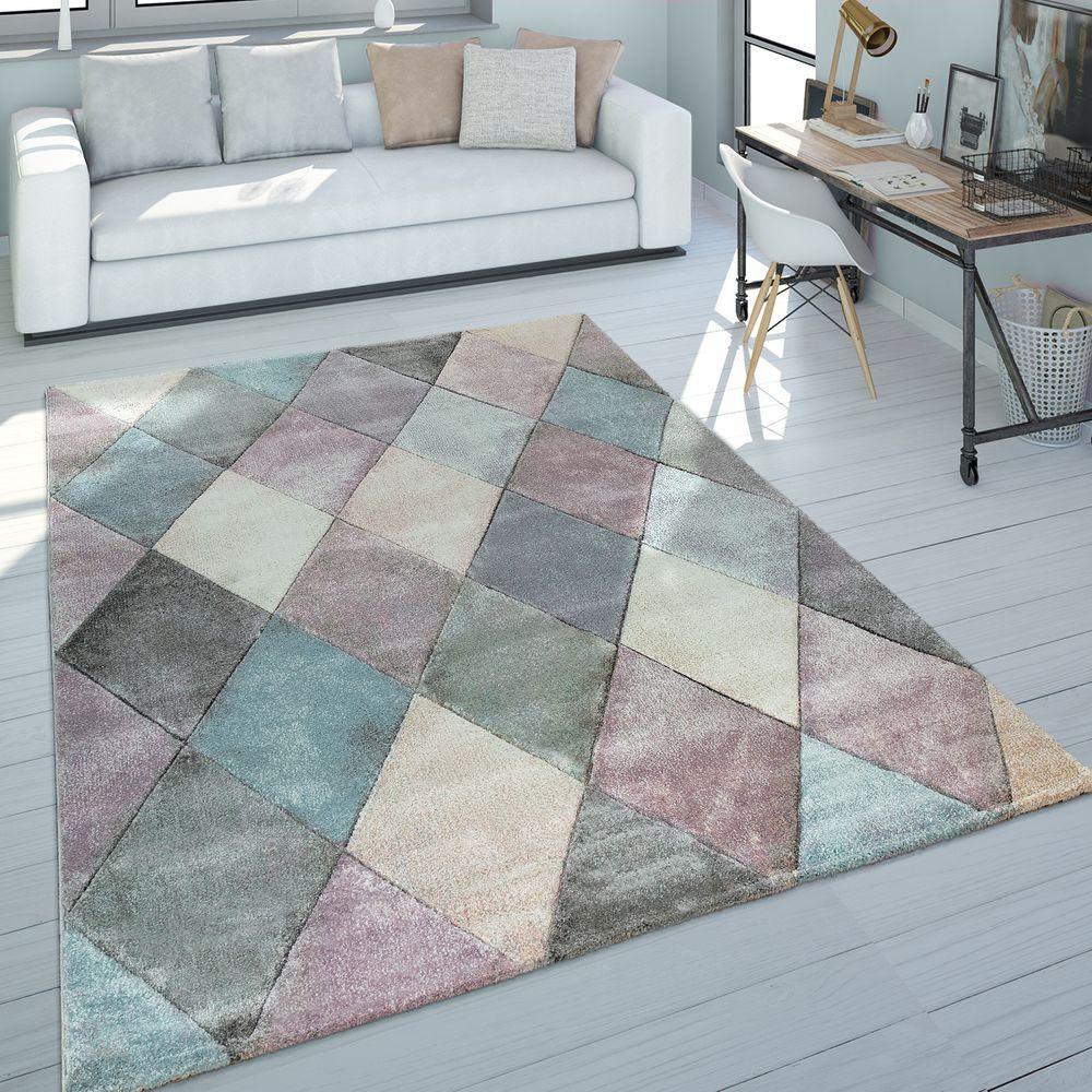 Living Room Rug Colorful Pastel Colors 3D Diamond Pattern - RugYourHome