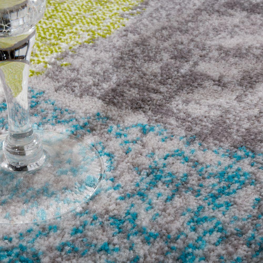 Living Room Rug Designer Striking Colour Combination Check Turquoise Green Grey - RugYourHome