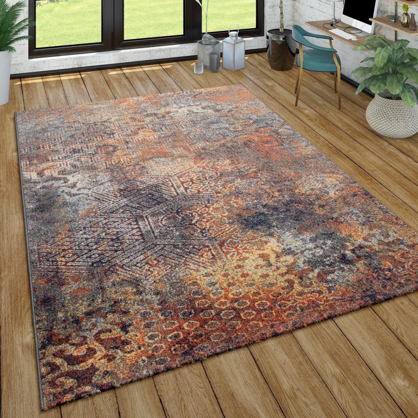 Living Room Rug Used Look industrial Style Multicolored - RugYourHome