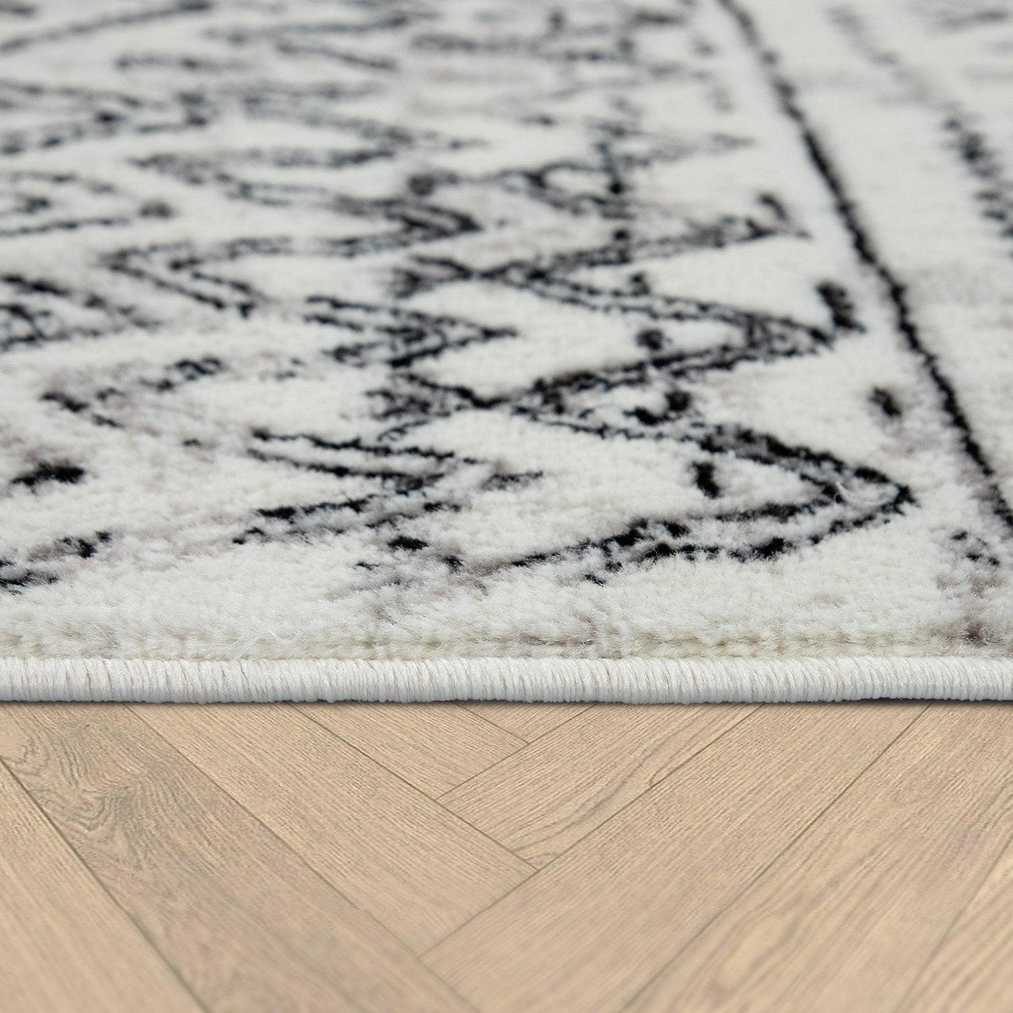 Living Room Rug with Scandi Pattern Low-Pile in Cream Grey - RugYourHome