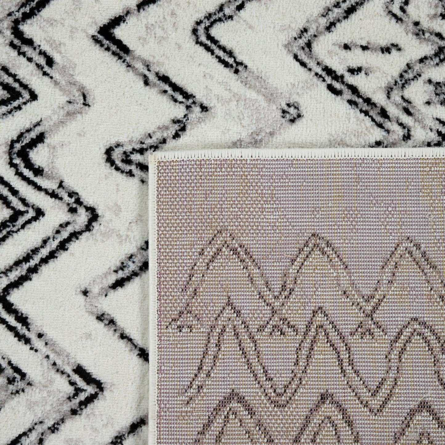 Living Room Rug with Scandi Pattern Low-Pile in Cream Grey - RugYourHome