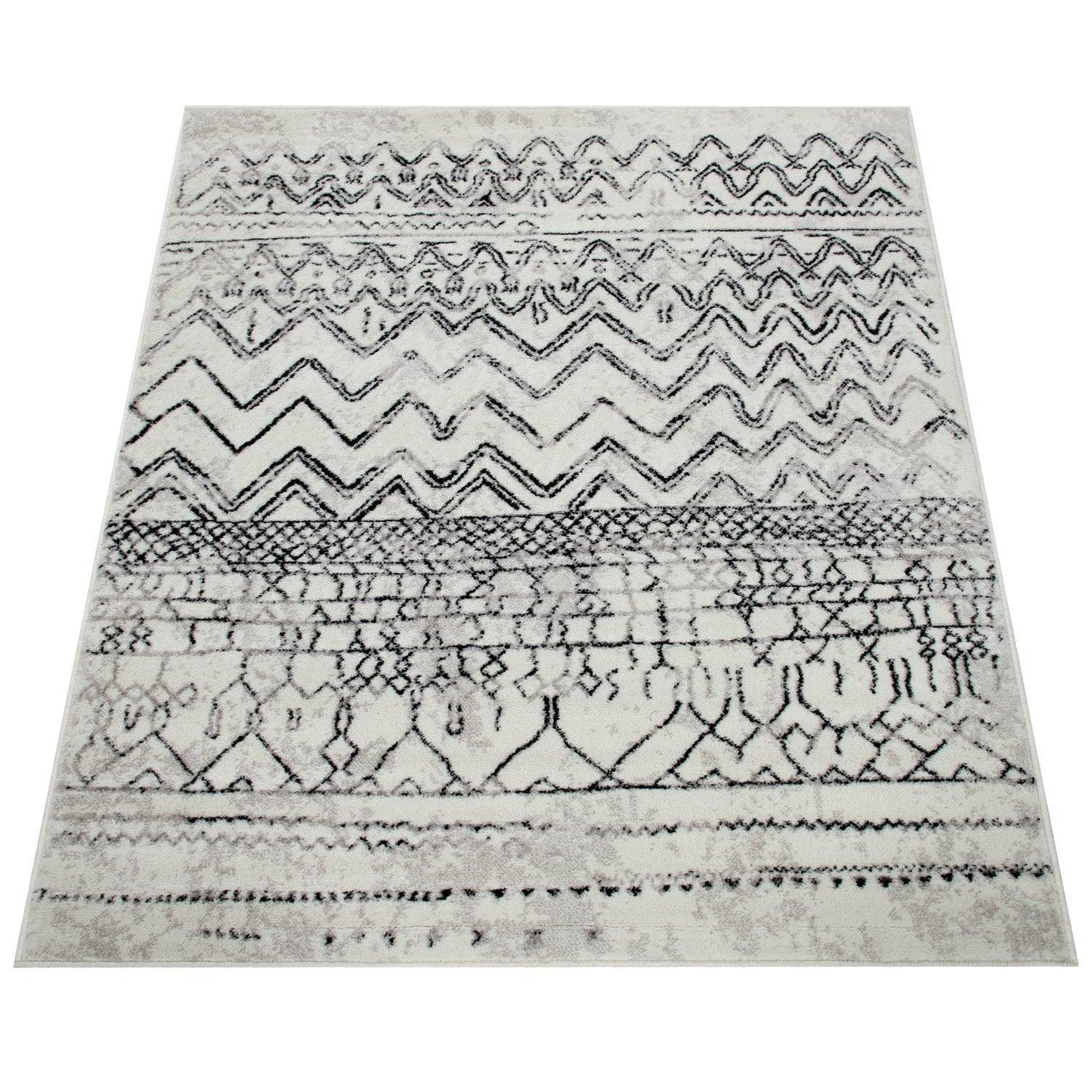 Living Room Rug with Scandi Pattern Low-Pile in Cream Grey - RugYourHome