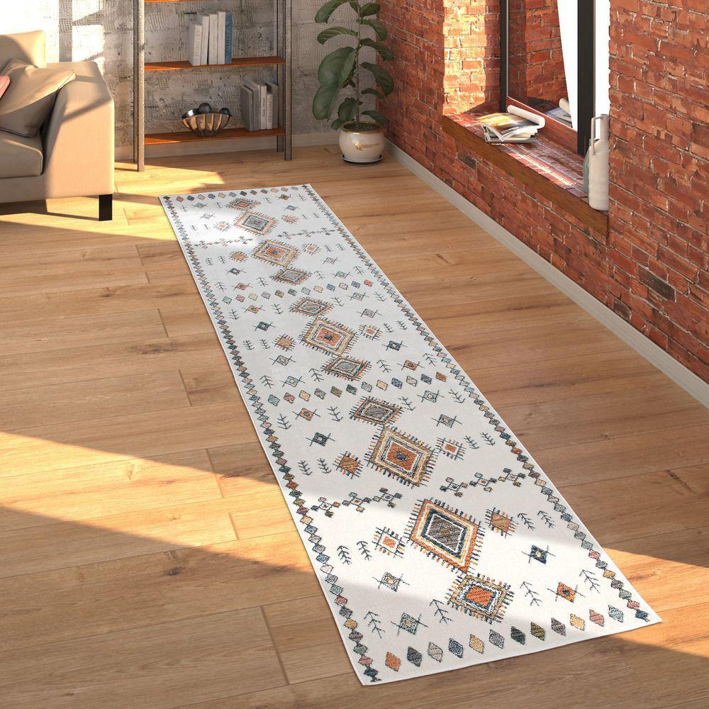 Modern Area Rug Boho Design with colorful Pattern in Cream - RugYourHome