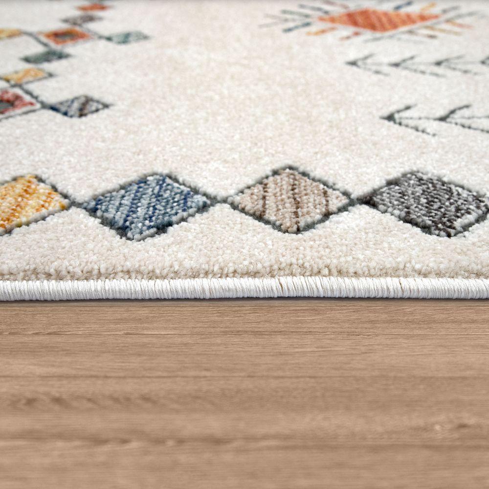 Modern Area Rug Boho Design with colorful Pattern in Cream - RugYourHome