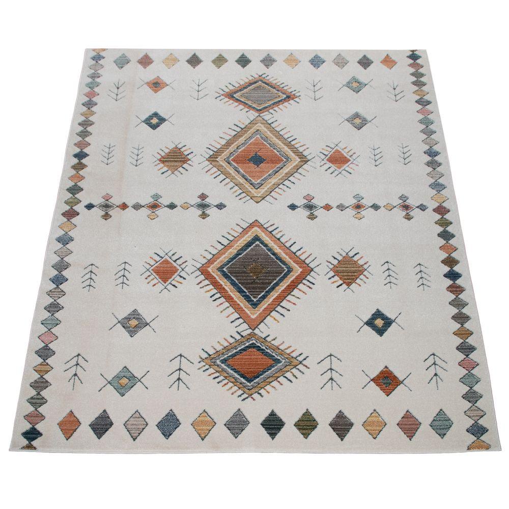 Modern Area Rug Boho Design with colorful Pattern in Cream - RugYourHome