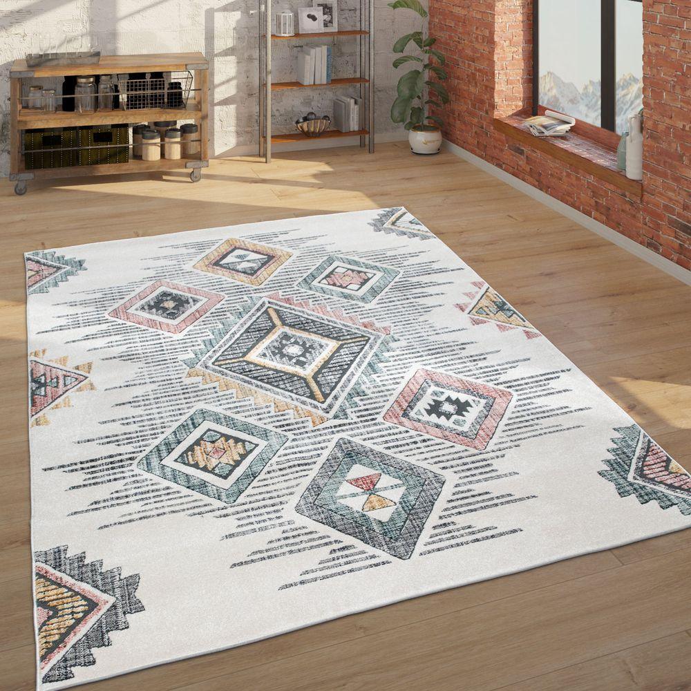 Modern Area Rug Ethnic Design with colorful Pattern in Cream - RugYourHome