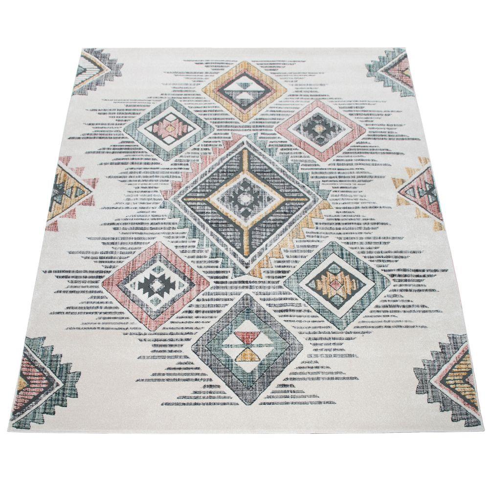 Modern Area Rug Ethnic Design with colorful Pattern in Cream - RugYourHome