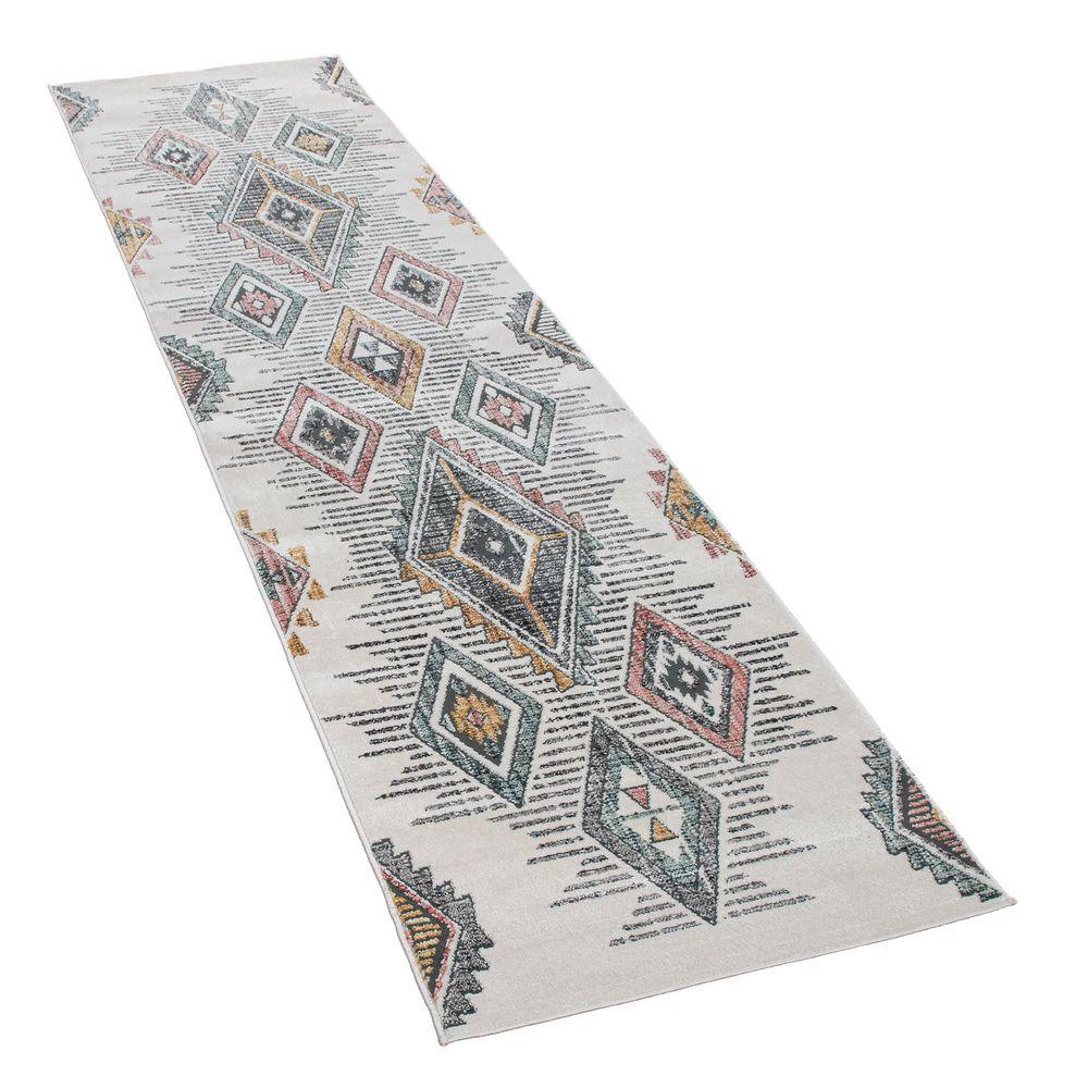 Modern Area Rug Ethnic Design with colorful Pattern in Cream - RugYourHome