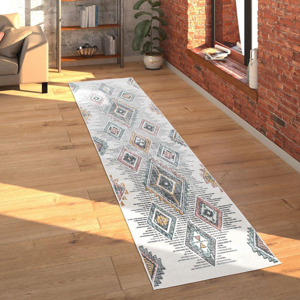 Modern Area Rug Ethnic Design with colorful Pattern in Cream - RugYourHome