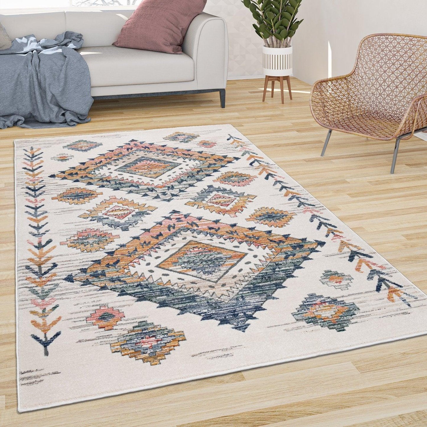 Modern Area Rug for Living Room Ethnic Boho Style in Cream - RugYourHome