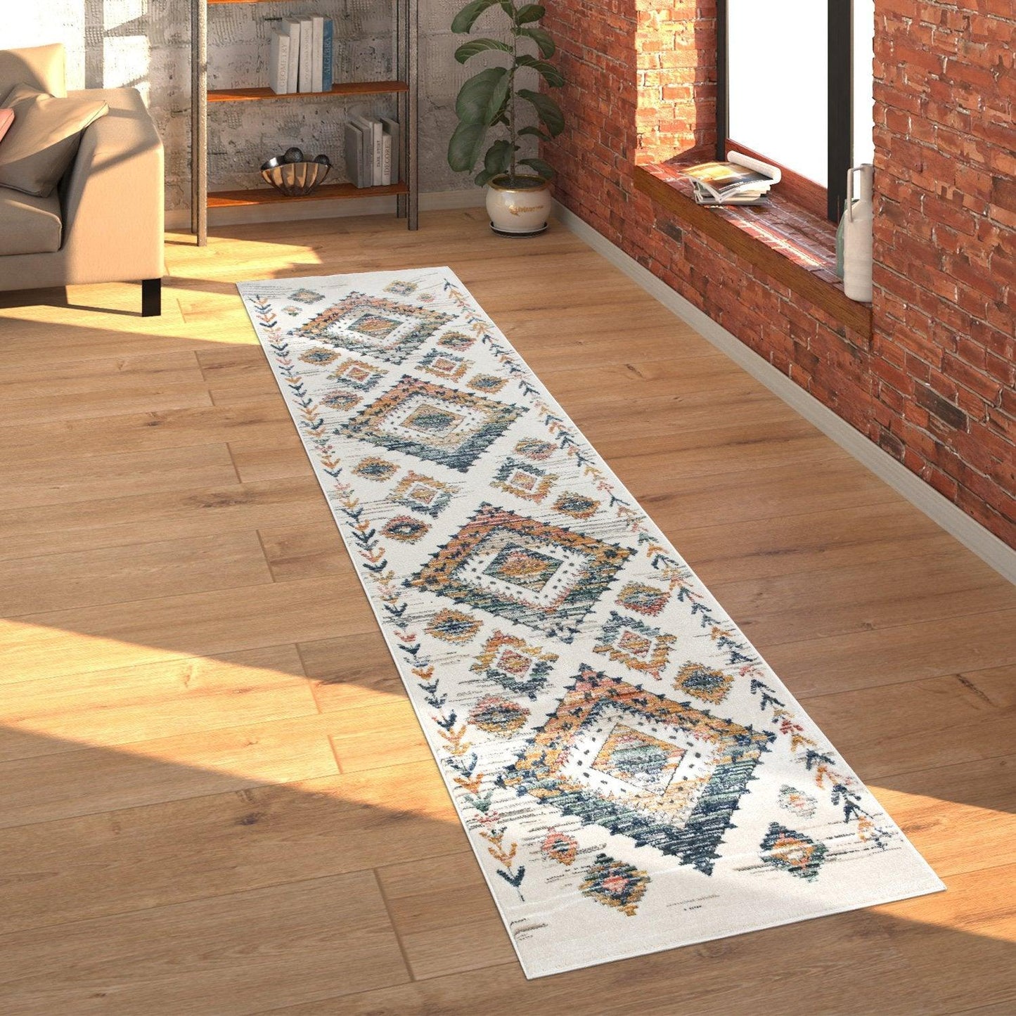 Modern Area Rug for Living Room Ethnic Boho Style in Cream - RugYourHome