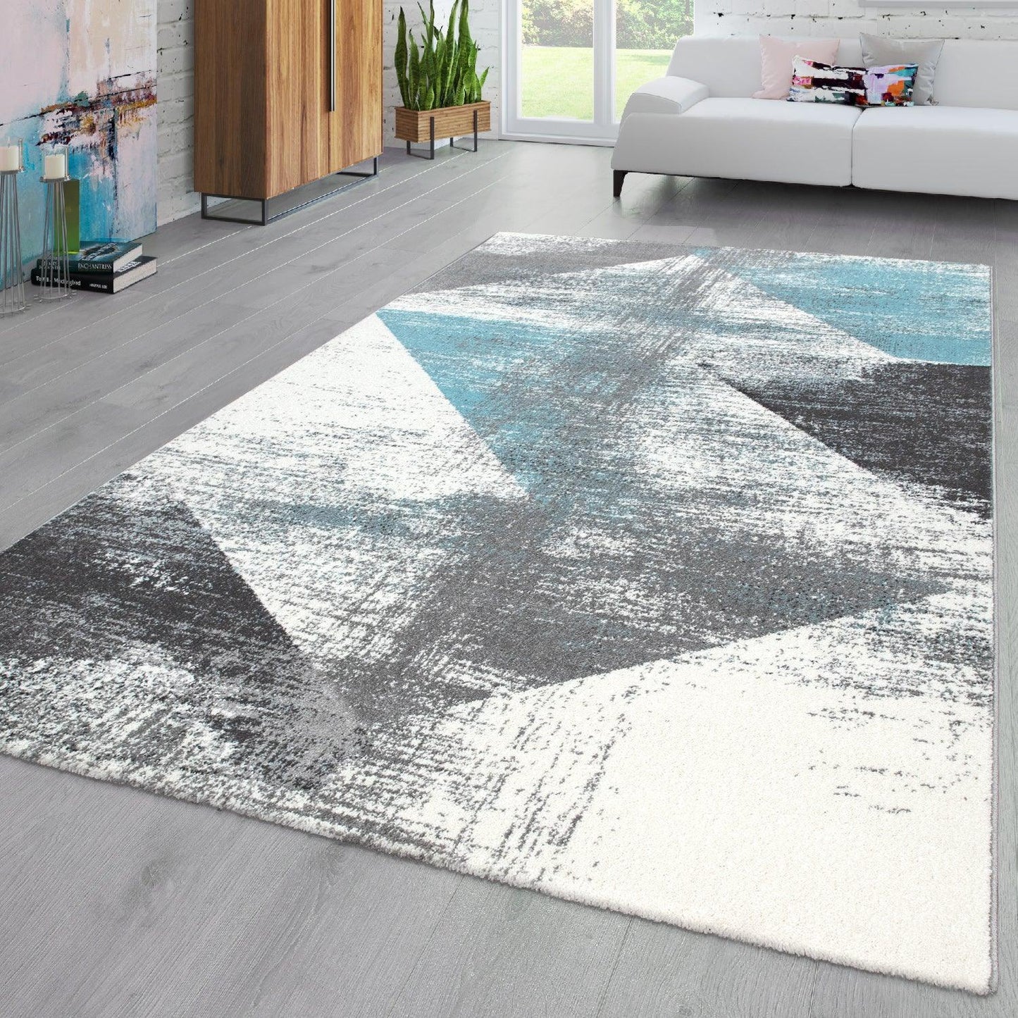 Modern Area Rug Mero Abstract Design - Grey Blue - RugYourHome