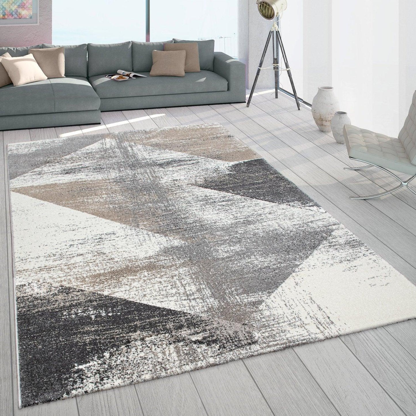 Modern Area Rug Mero Abstract Design - Grey White Brown - RugYourHome