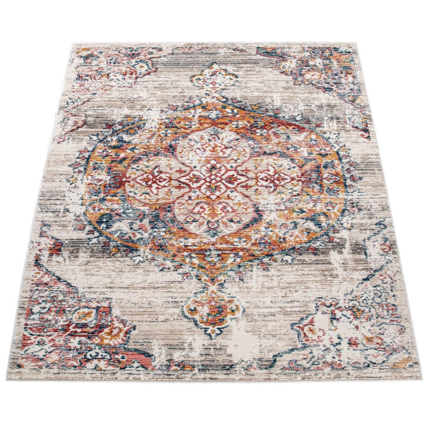 Modern Vintage Rug Oriental Look Abstract Beige Grey Orange - RugYourHome