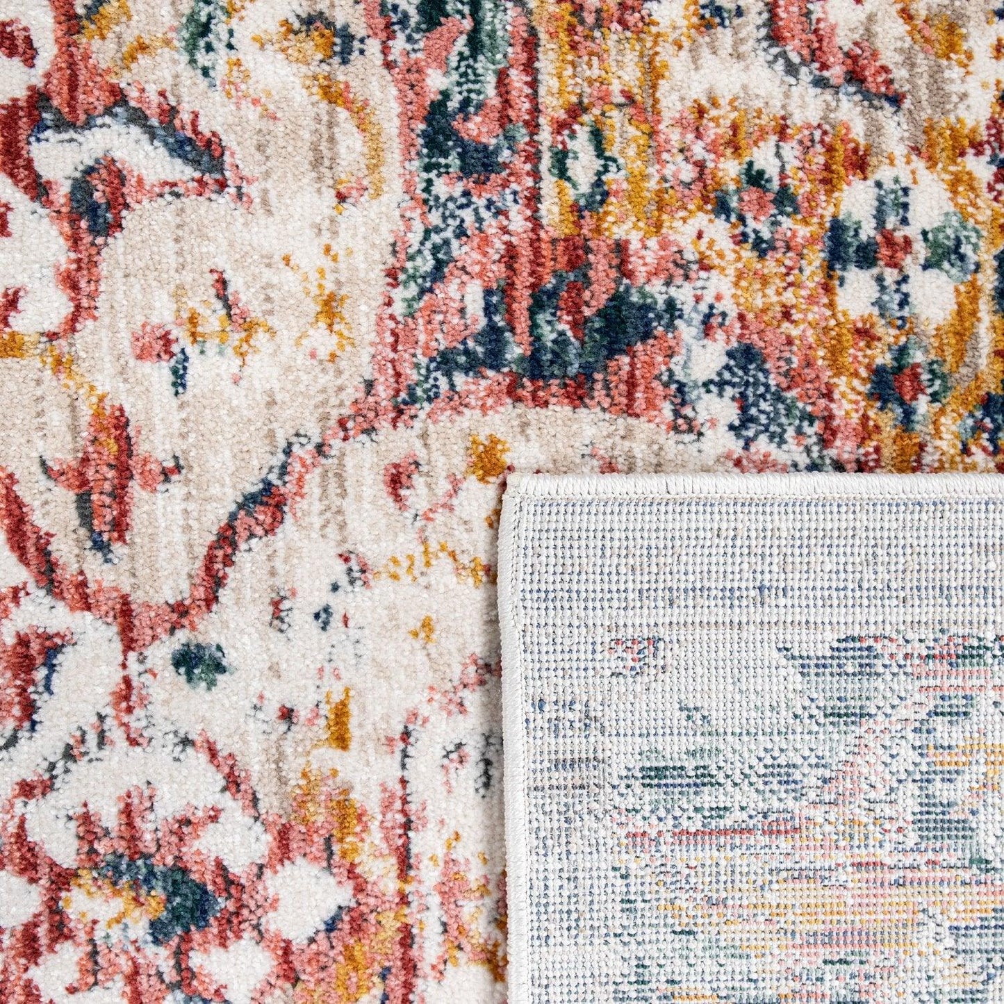 Modern Vintage Rug Oriental Look Abstract Beige Grey Orange - RugYourHome