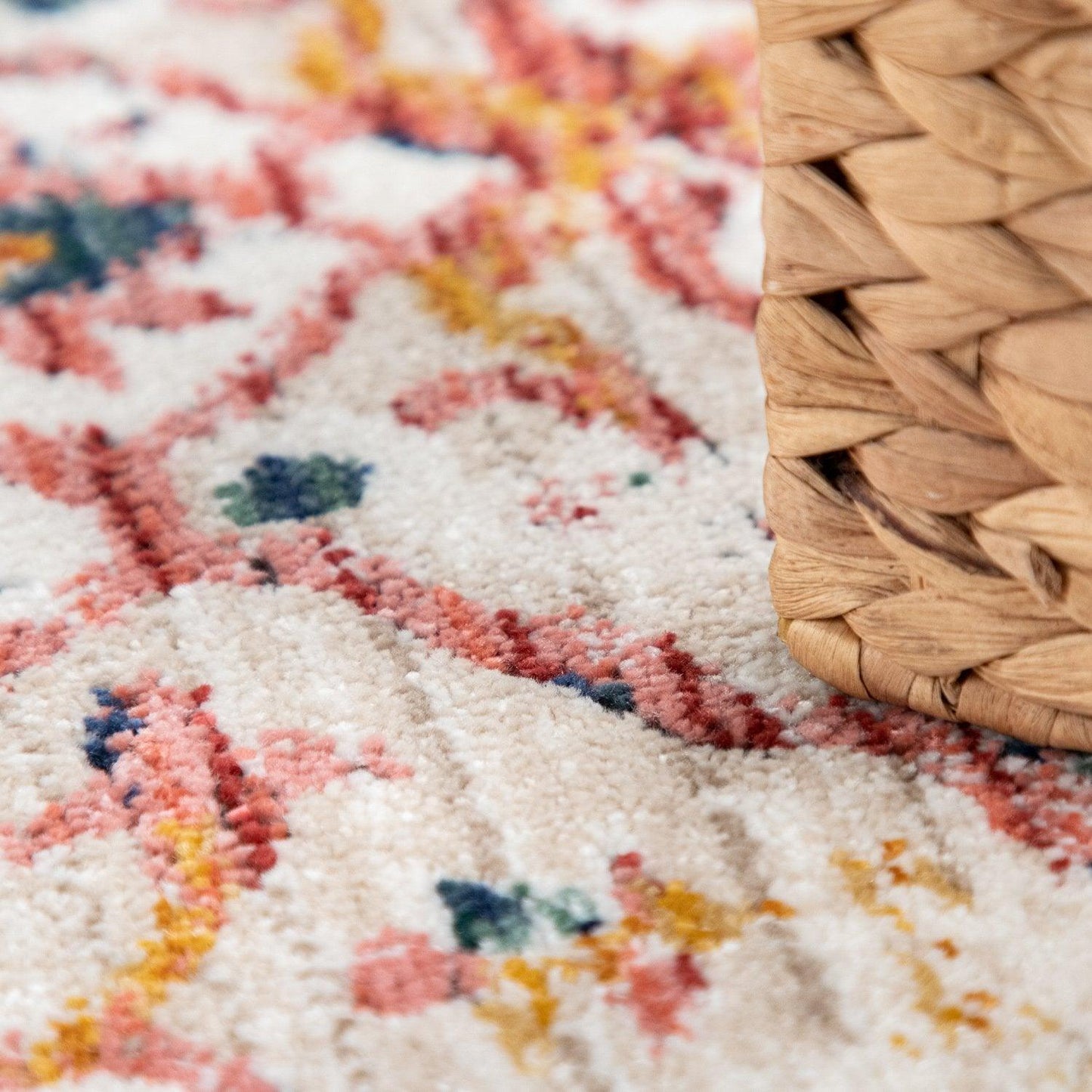 Modern Vintage Rug Oriental Look Abstract Beige Yellow Blue - RugYourHome