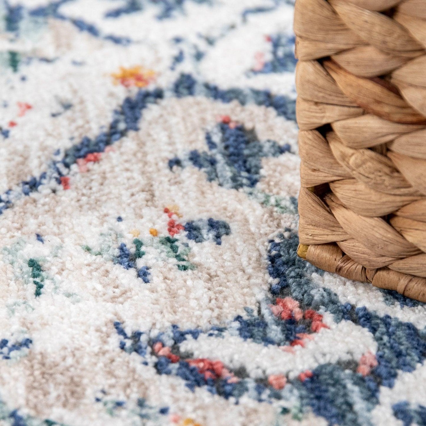 Modern Vintage Rug Oriental Look Abstract Blue Beige Red - RugYourHome