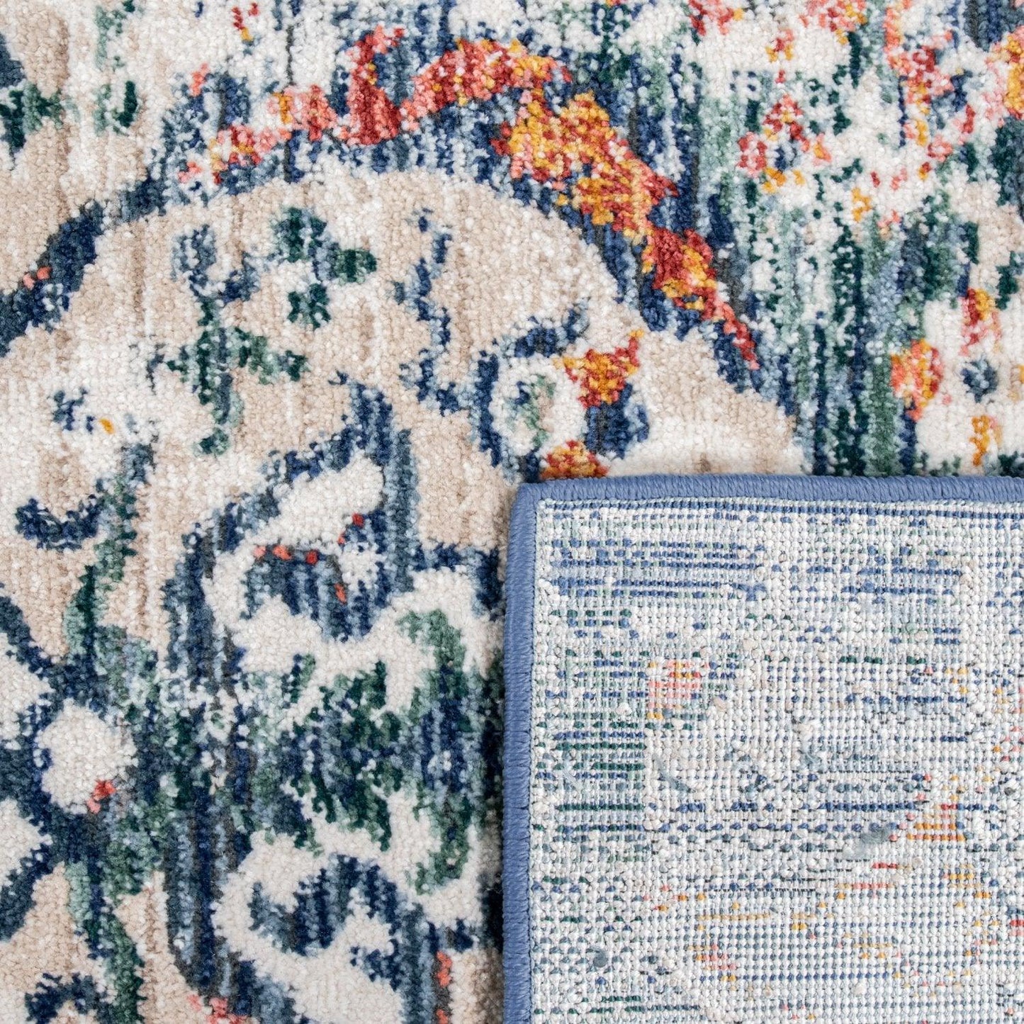Modern Vintage Rug Oriental Look Abstract Blue Beige Red - RugYourHome