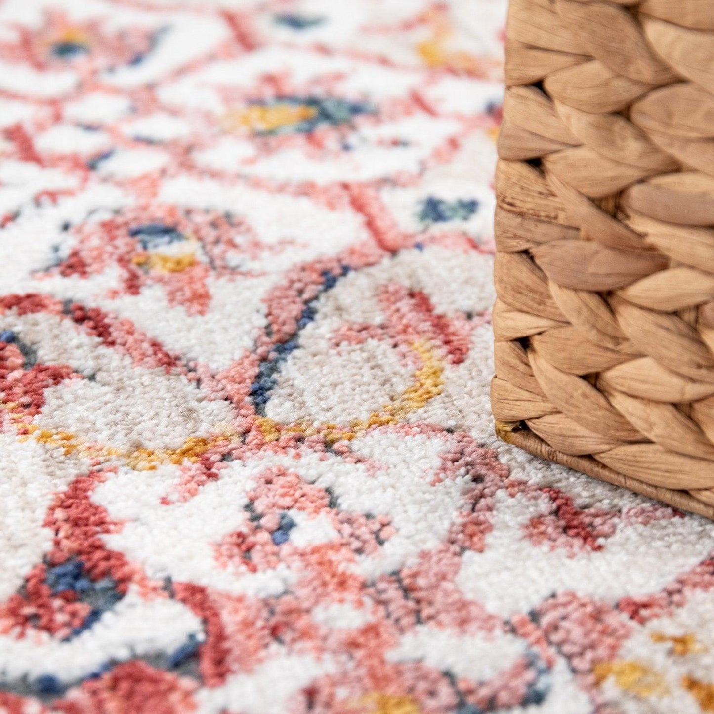 Modern Vintage Rug Oriental Look Abstract Red Blue White - RugYourHome