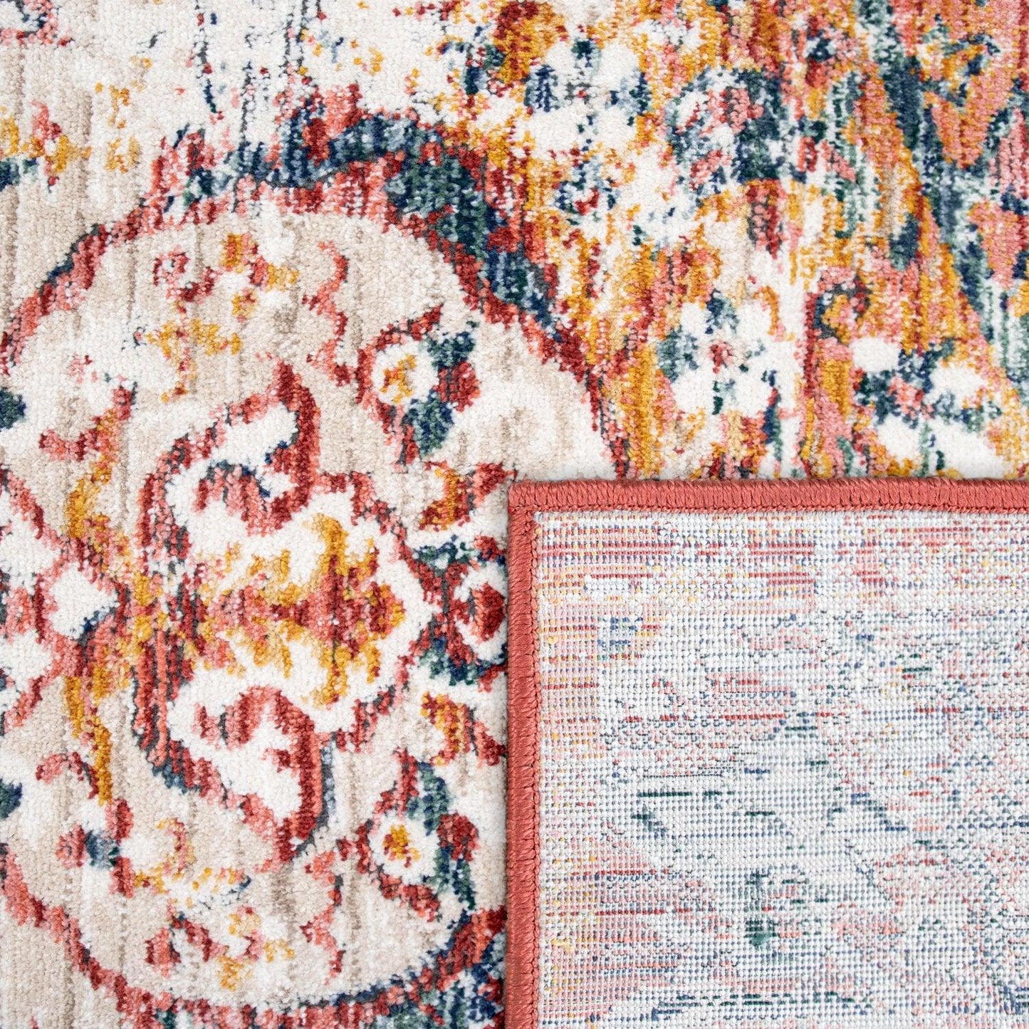 Modern Vintage Rug Oriental Look Abstract Red Blue White - RugYourHome