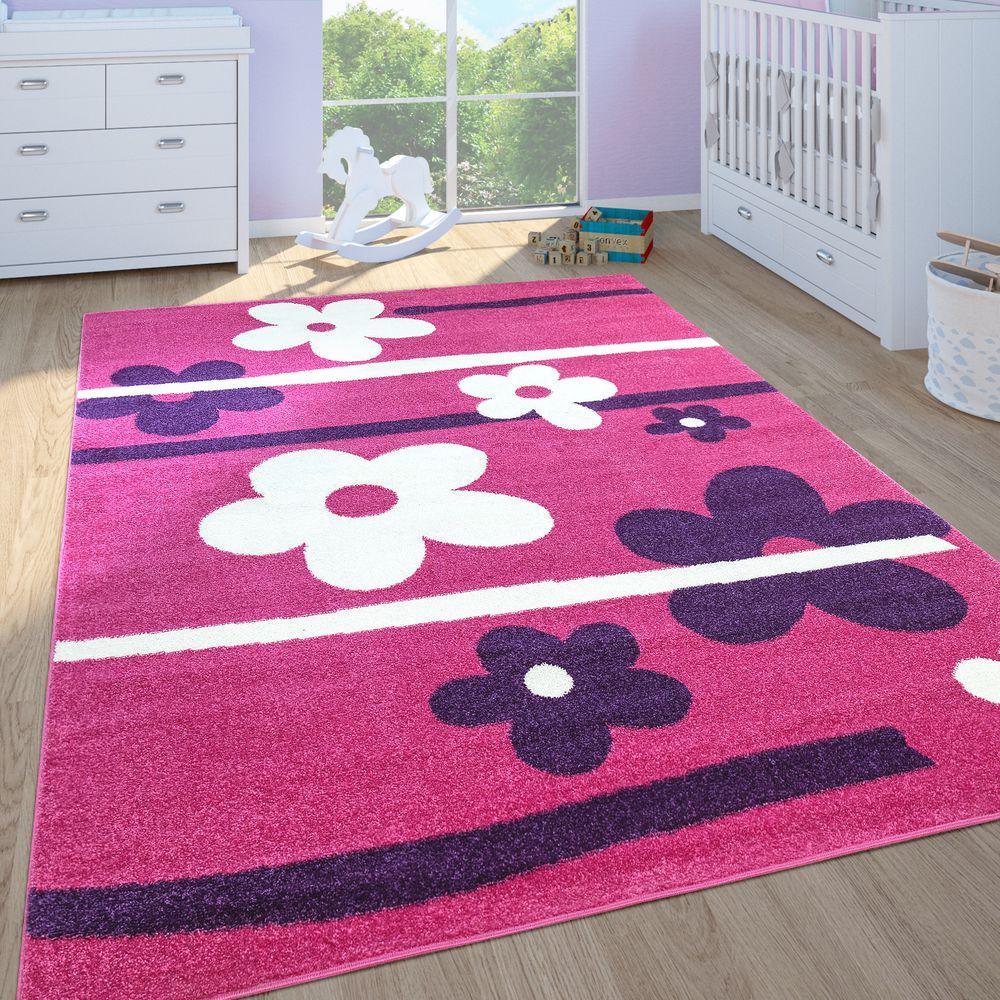 Nursery Rug for Girls Pink with white Flowers - RugYourHome
