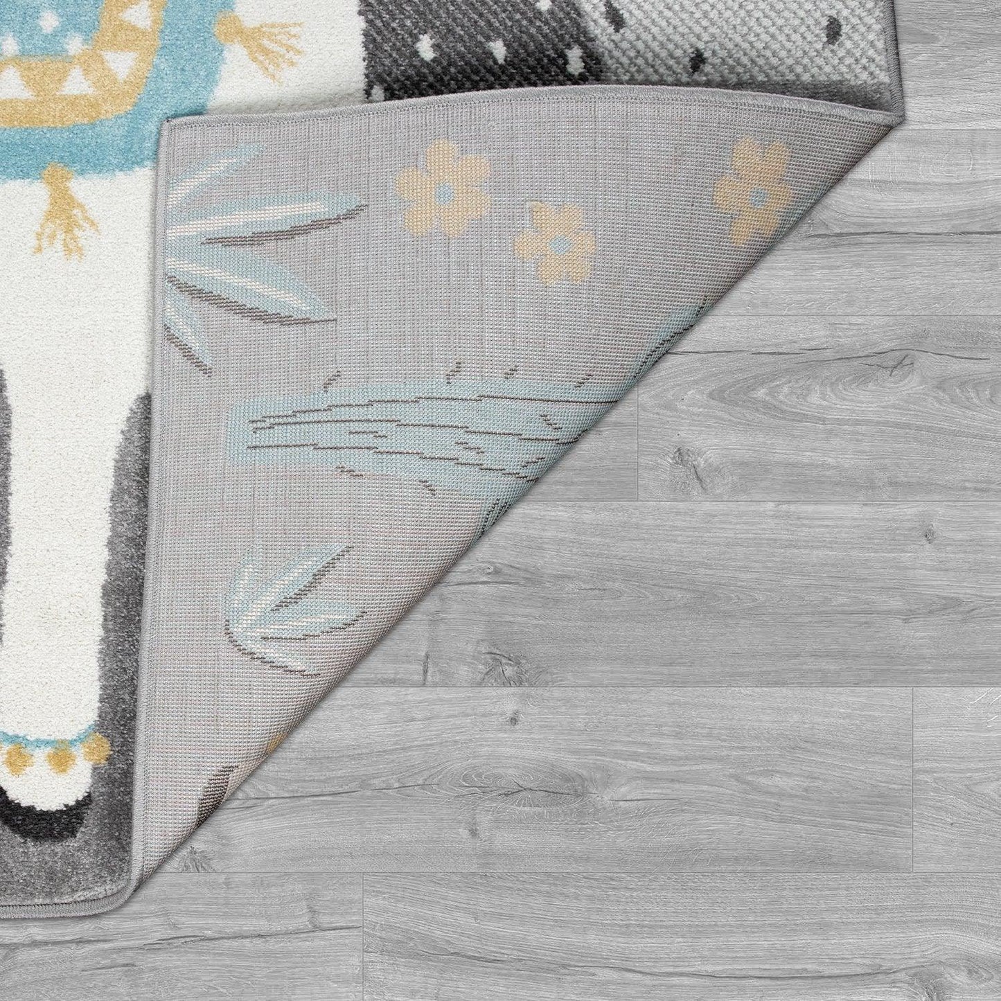 Nursery Rug For Kids Llama, Mountains in Grey Blue Cream - RugYourHome