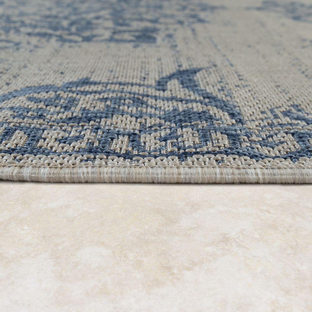 Outdoor Rug Blue Beige Oriental Design Floral Pattern Balcony Living Room - RugYourHome