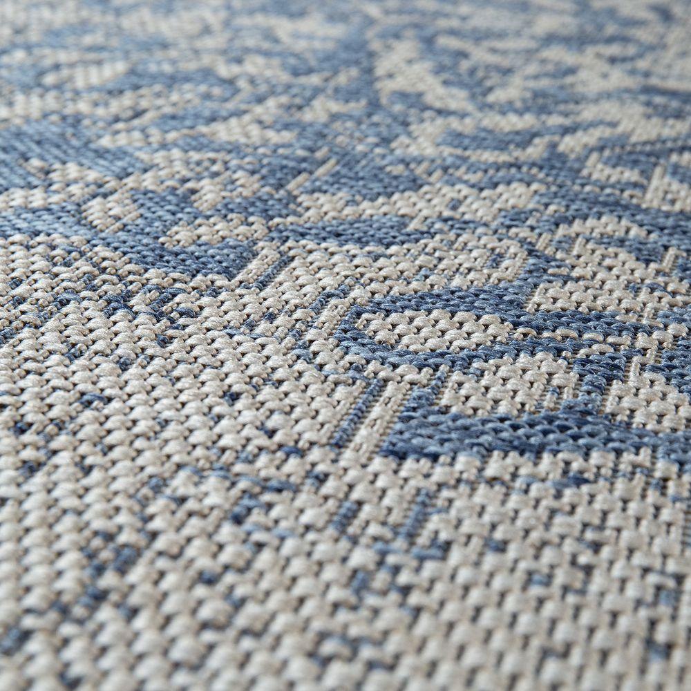 Outdoor Rug Blue Beige Oriental Design Floral Pattern Balcony Living Room - RugYourHome