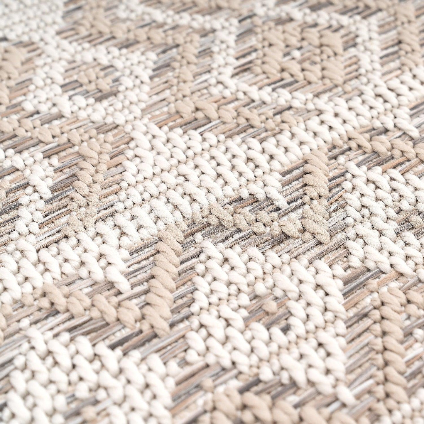 Outdoor Rug for Patio or Balcony Modern flatweave Boho ornaments in Cream Beige - RugYourHome