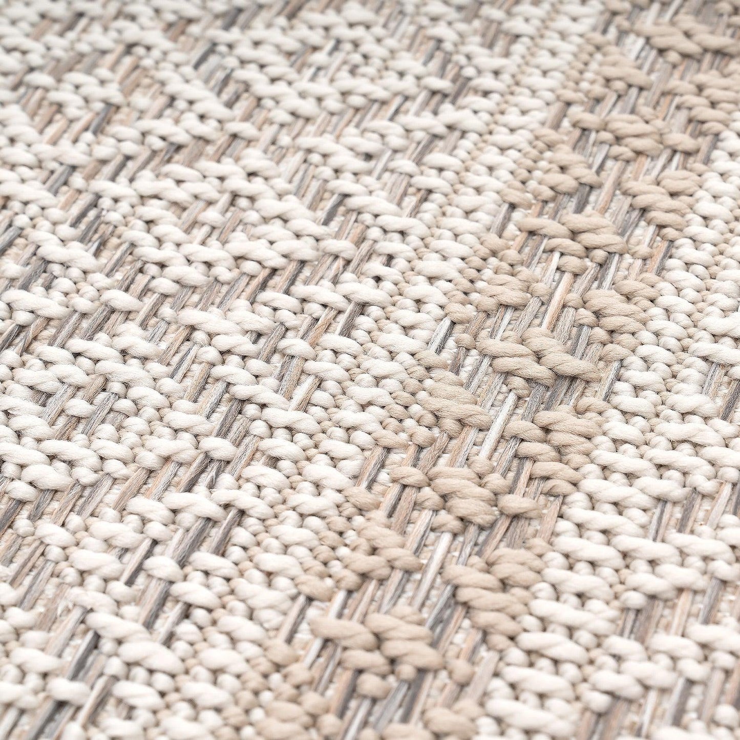 Outdoor Rug for Patio or Balcony Modern flatweave Boho ornaments in Cream Beige - RugYourHome