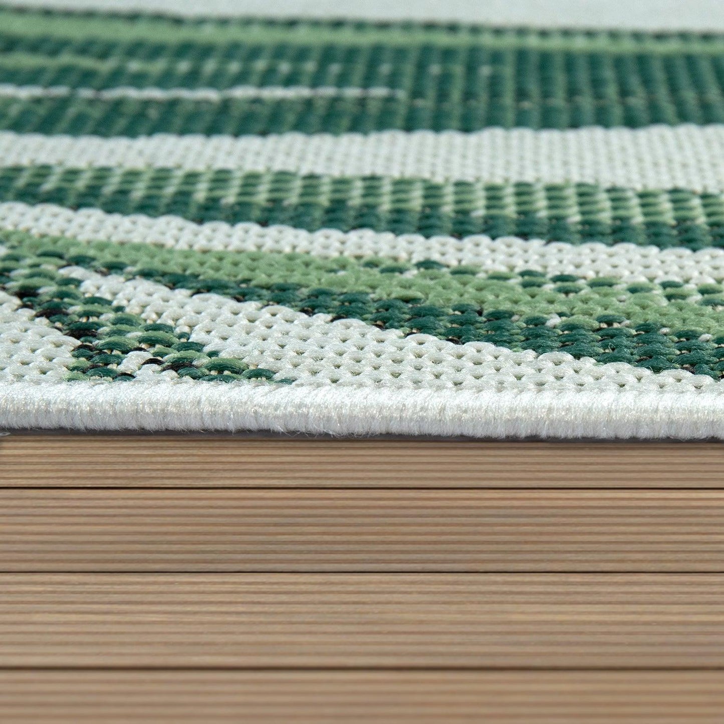 Outdoor Rug Green Beige with Palm Leaf Pattern for Patio Terrace Flat Weave - RugYourHome
