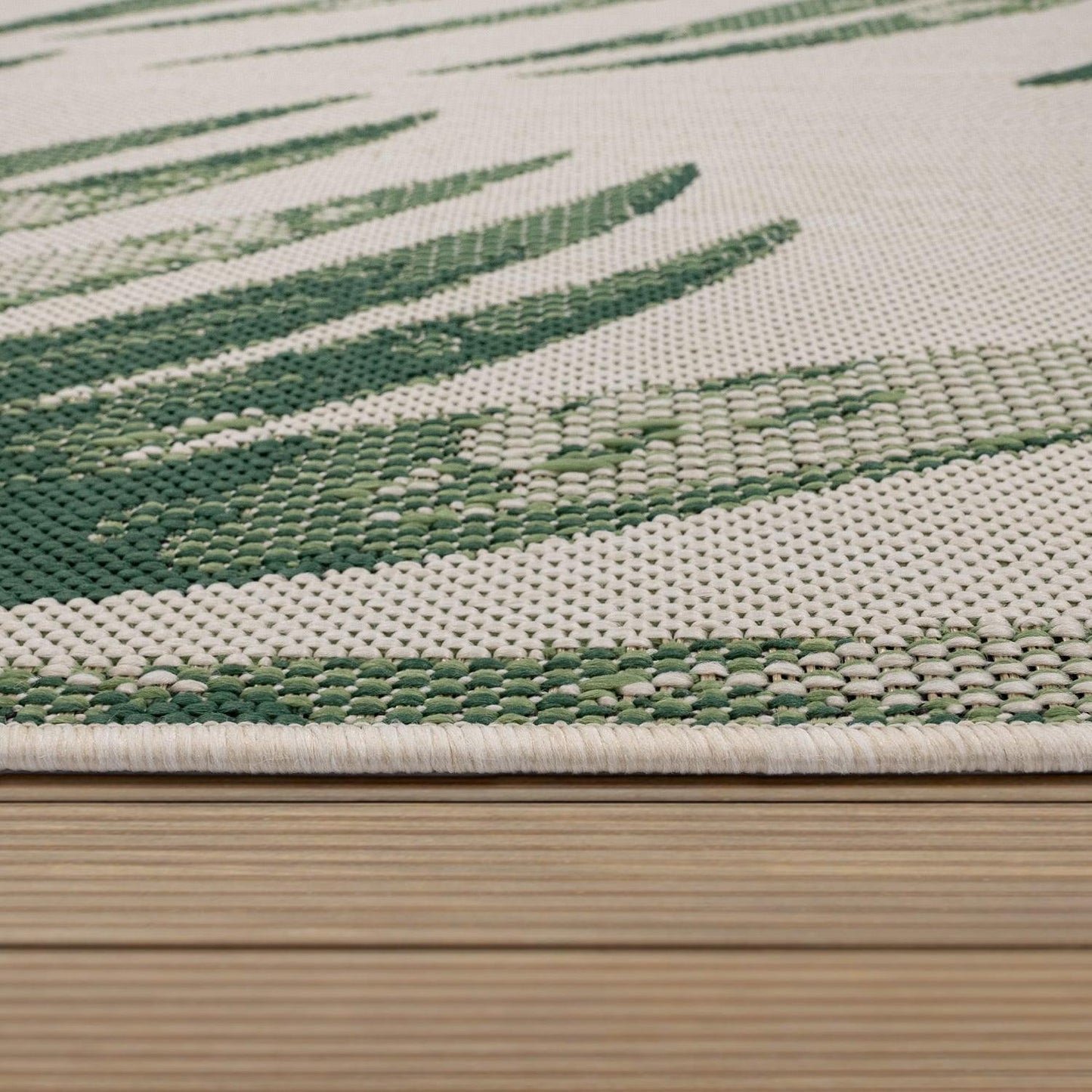 Outdoor Rug Ostende Palm Leaf Design Waterproof - Beige Green - RugYourHome