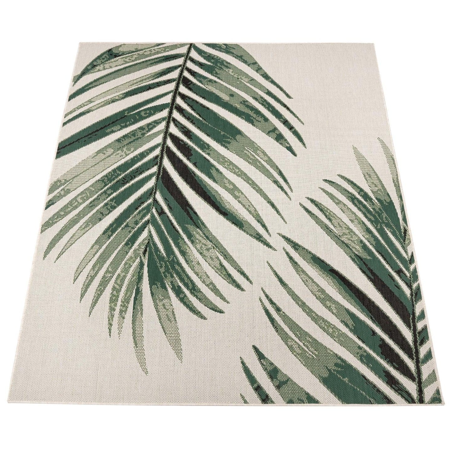 Outdoor Rug Ostende Palm Leaf Design Waterproof - Beige Green - RugYourHome