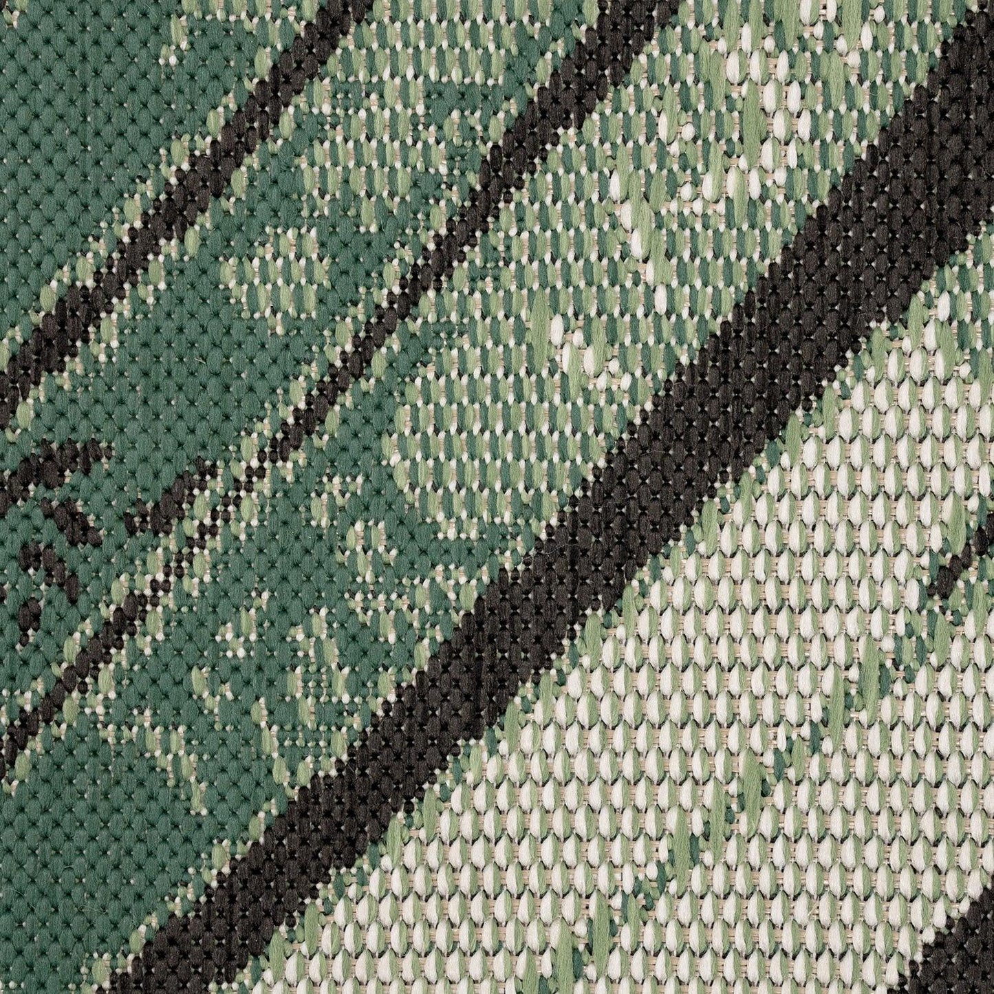 Outdoor Rug Ostende Palm Leaf Design Waterproof - Black Green - RugYourHome