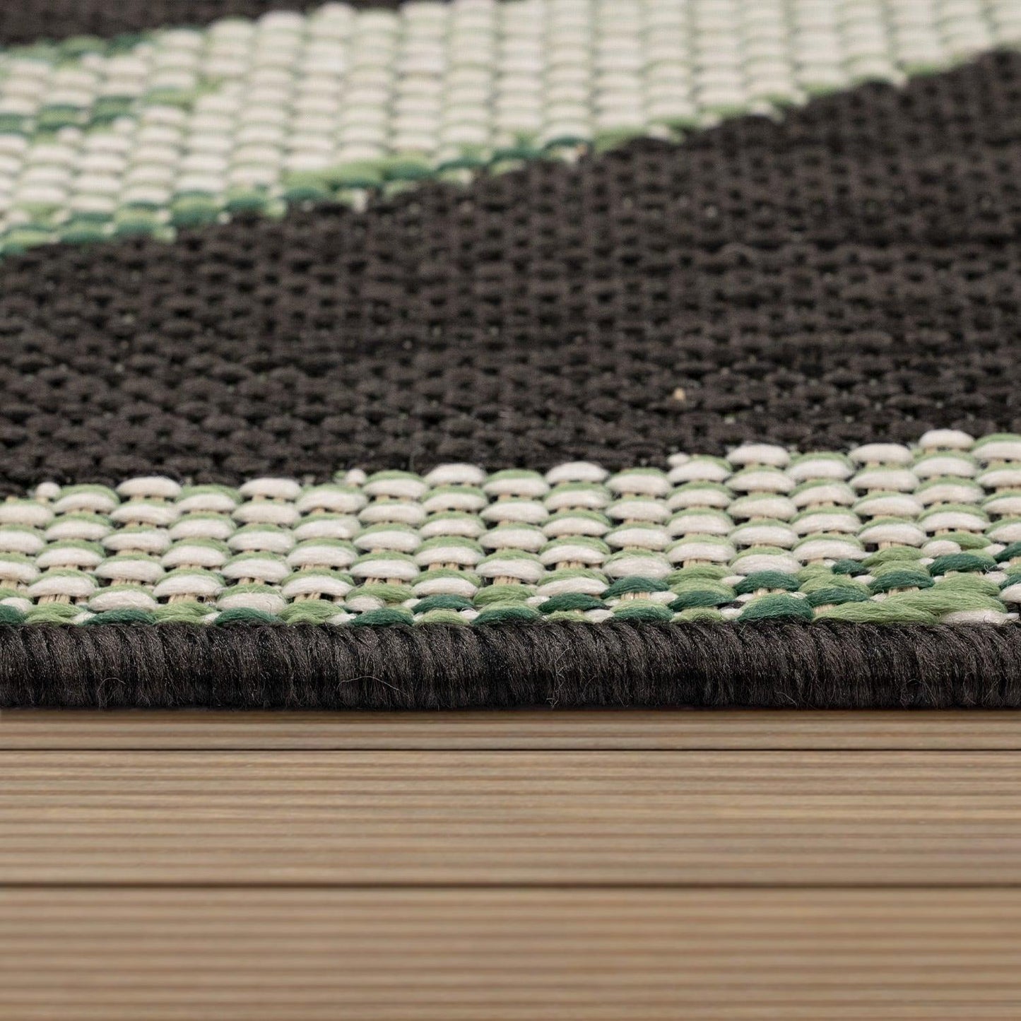 Outdoor Rug Ostende Palm Leaf Design Waterproof - Black Green - RugYourHome
