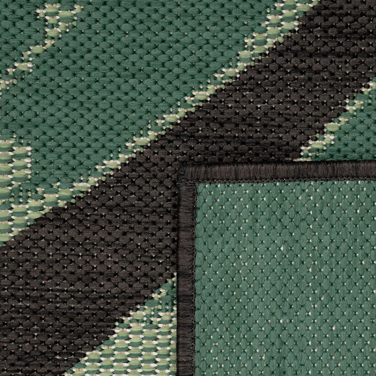 Outdoor Rug Ostende Palm Leaf Design Waterproof - Black Green - RugYourHome