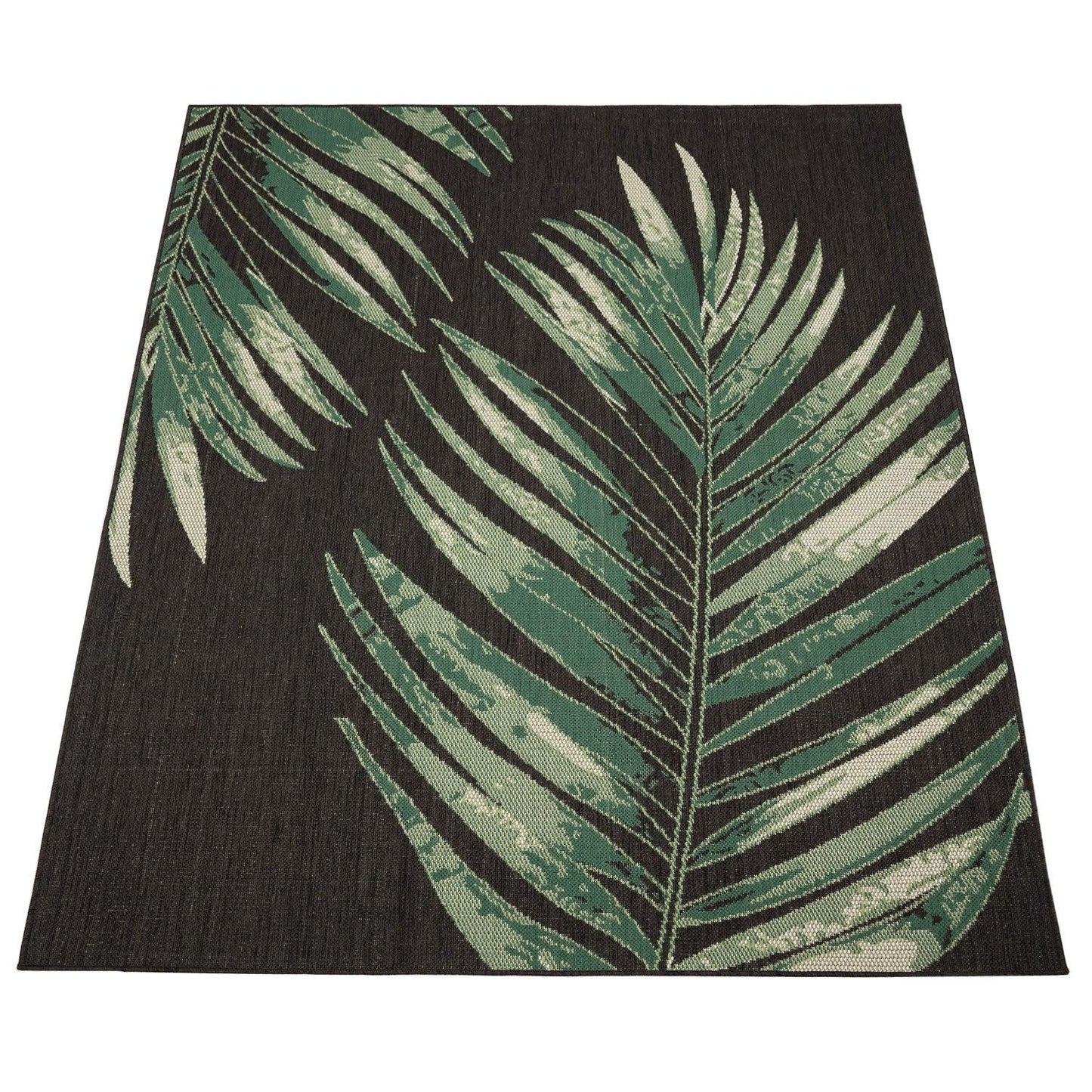 Outdoor Rug Ostende Palm Leaf Design Waterproof - Black Green - RugYourHome