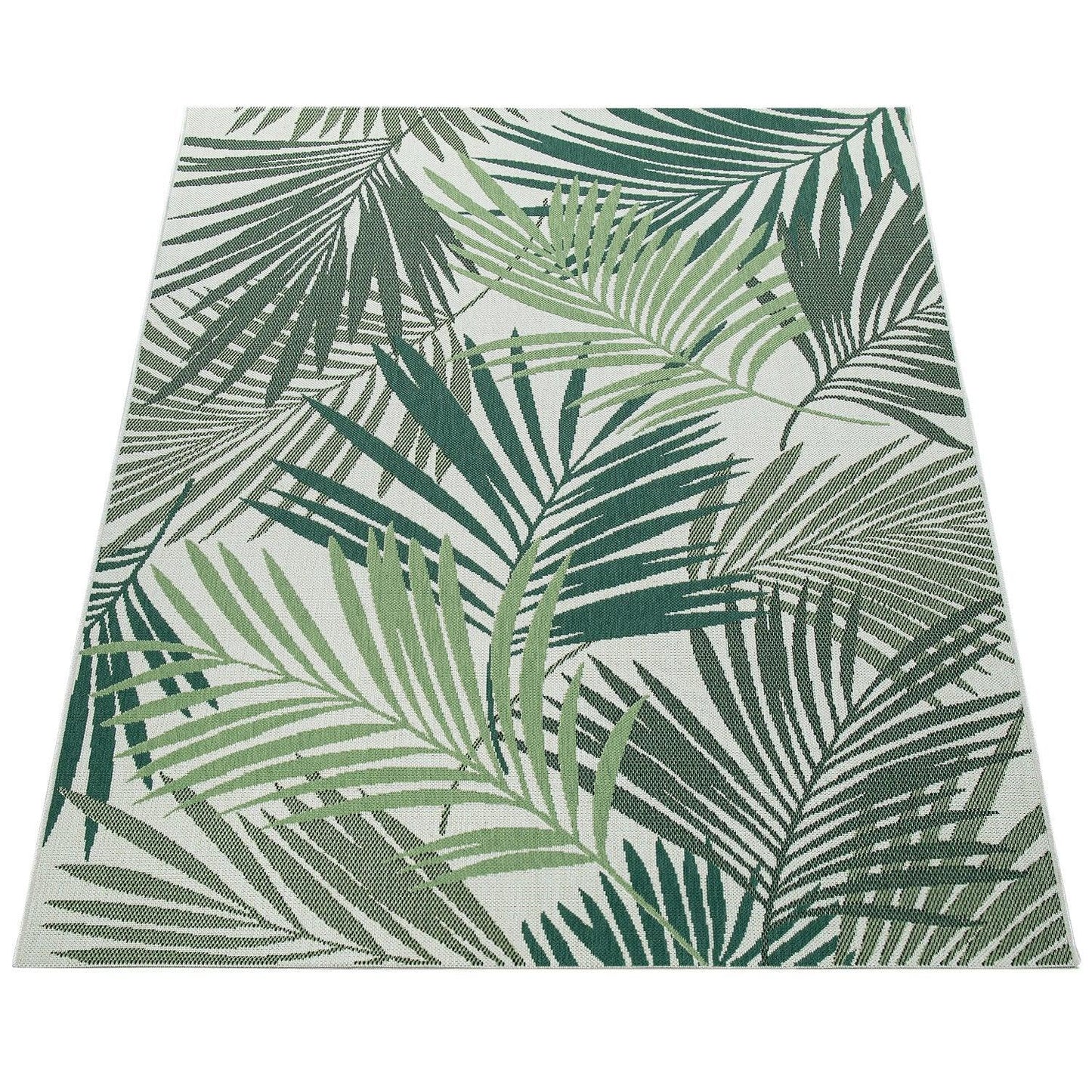 Outdoor Rug Ostende Palm Leaf Pattern - Green White - RugYourHome